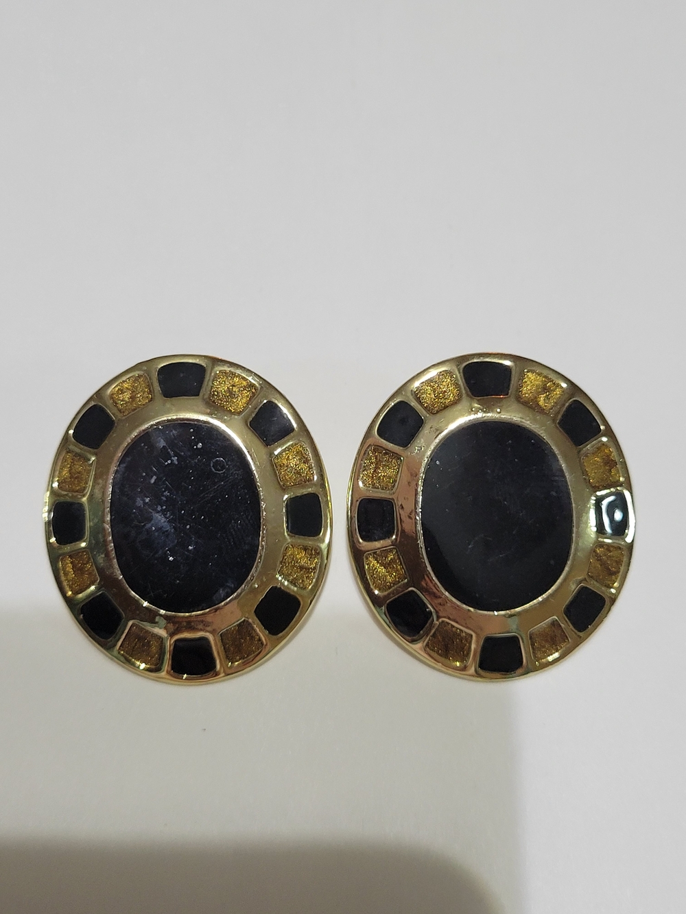 Gold and Black Oval Statement Earrings - Unbranded